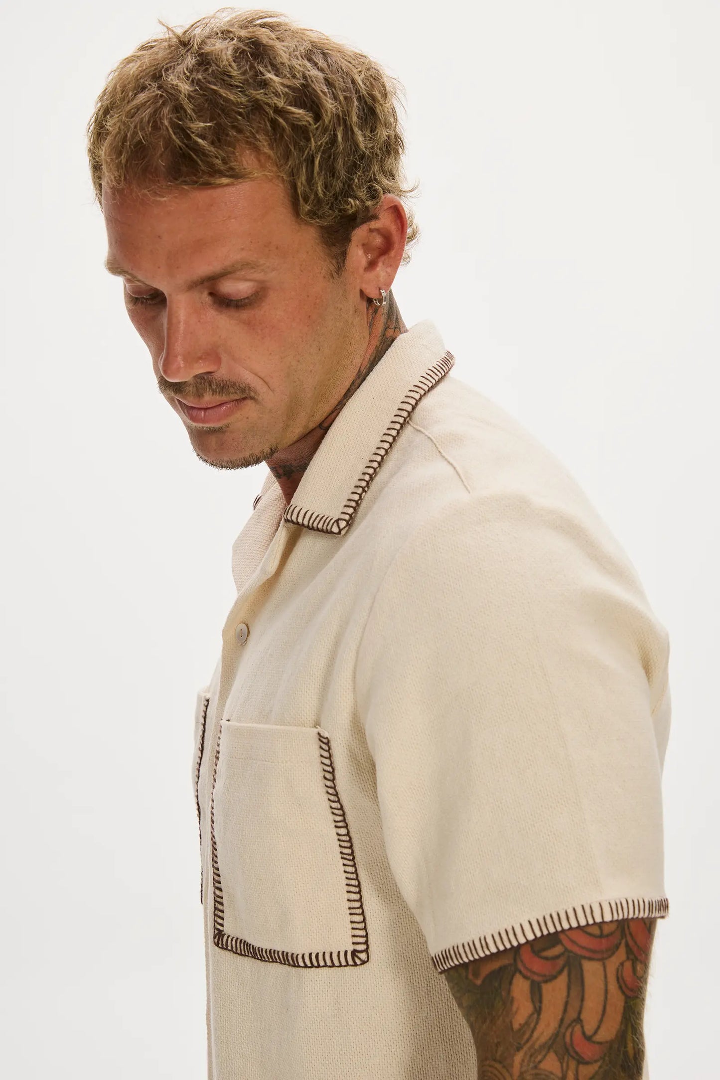 Blanket Stitch Shirt Cream