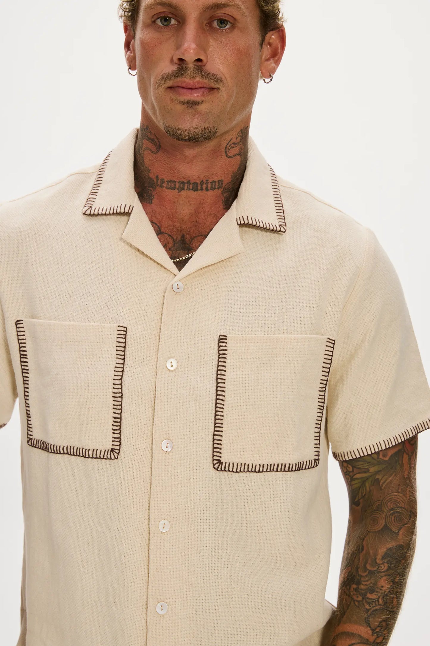 Blanket Stitch Shirt Cream