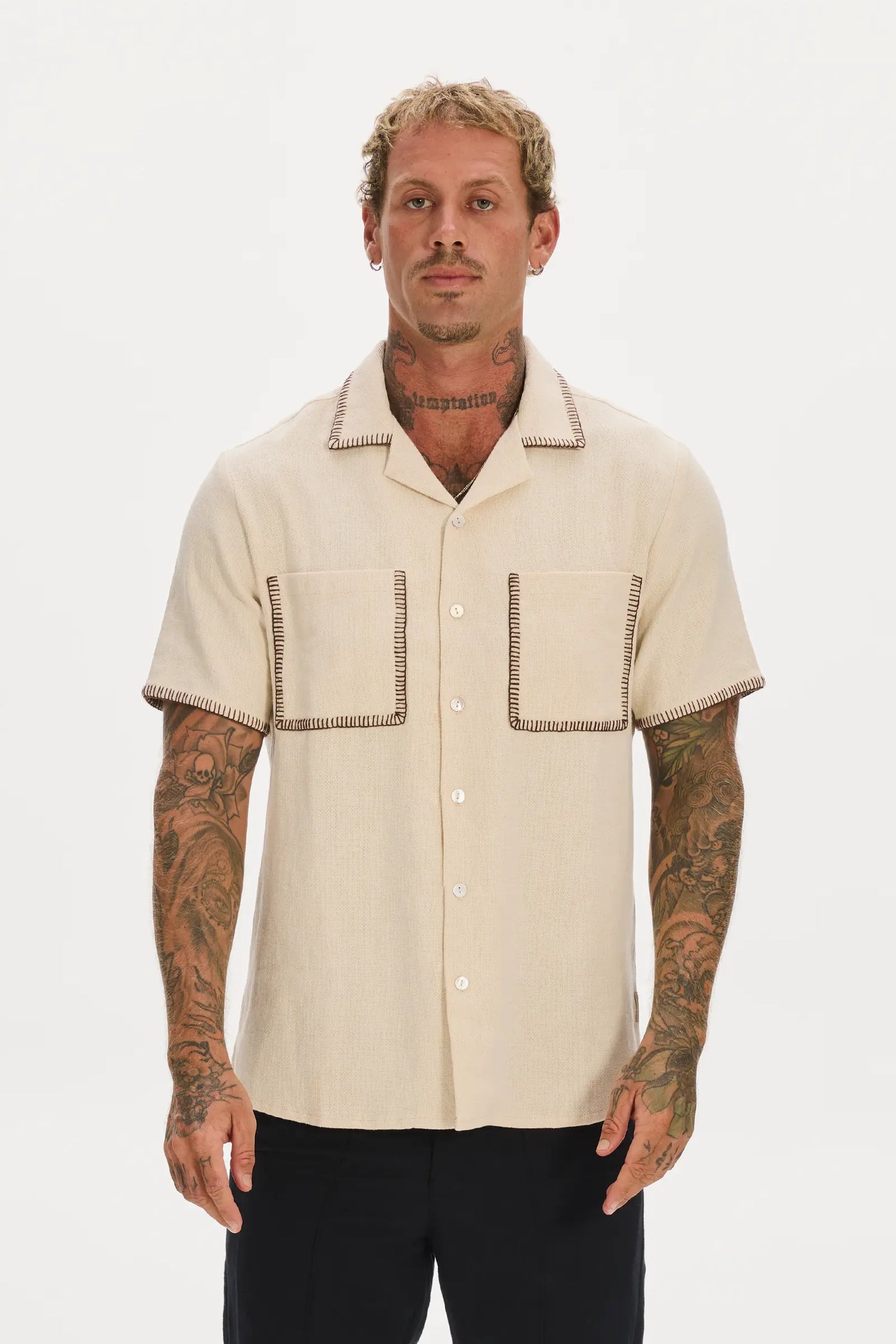 Blanket Stitch Shirt Cream