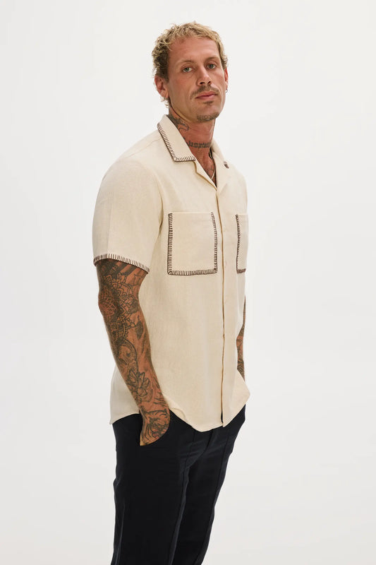 Blanket Stitch Shirt Cream