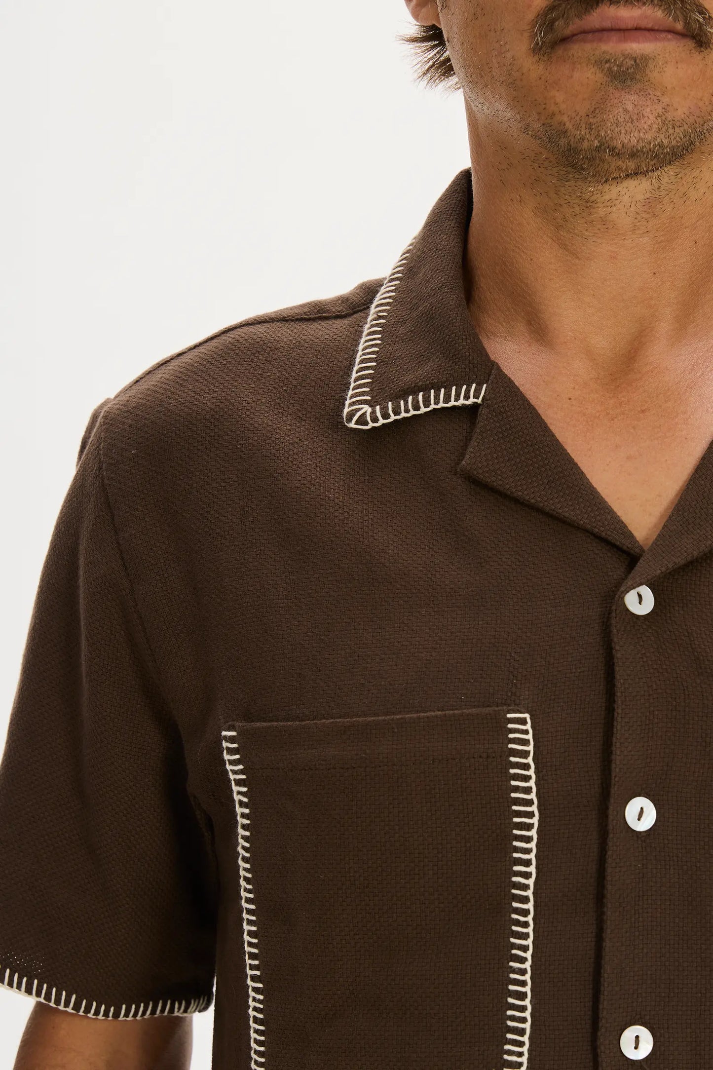Blanket Stitch Shirt Brown