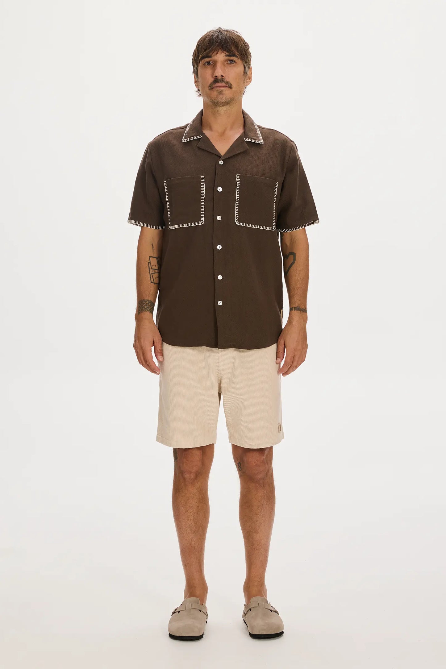 Blanket Stitch Shirt Brown