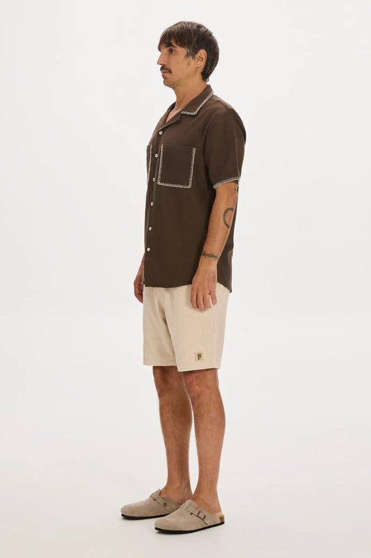 Blanket Stitch Shirt Brown