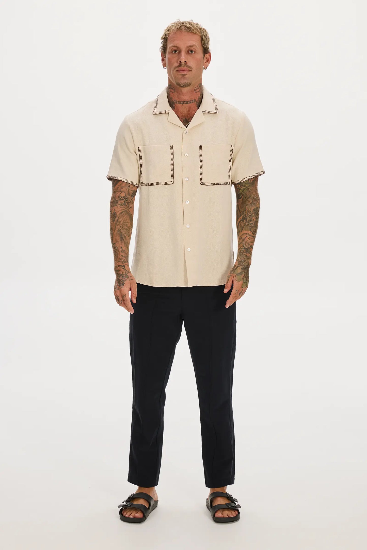 Blanket Stitch Shirt Cream