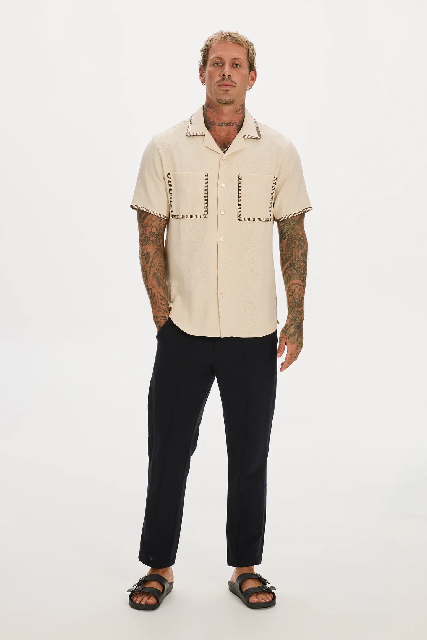 Blanket Stitch Shirt Cream