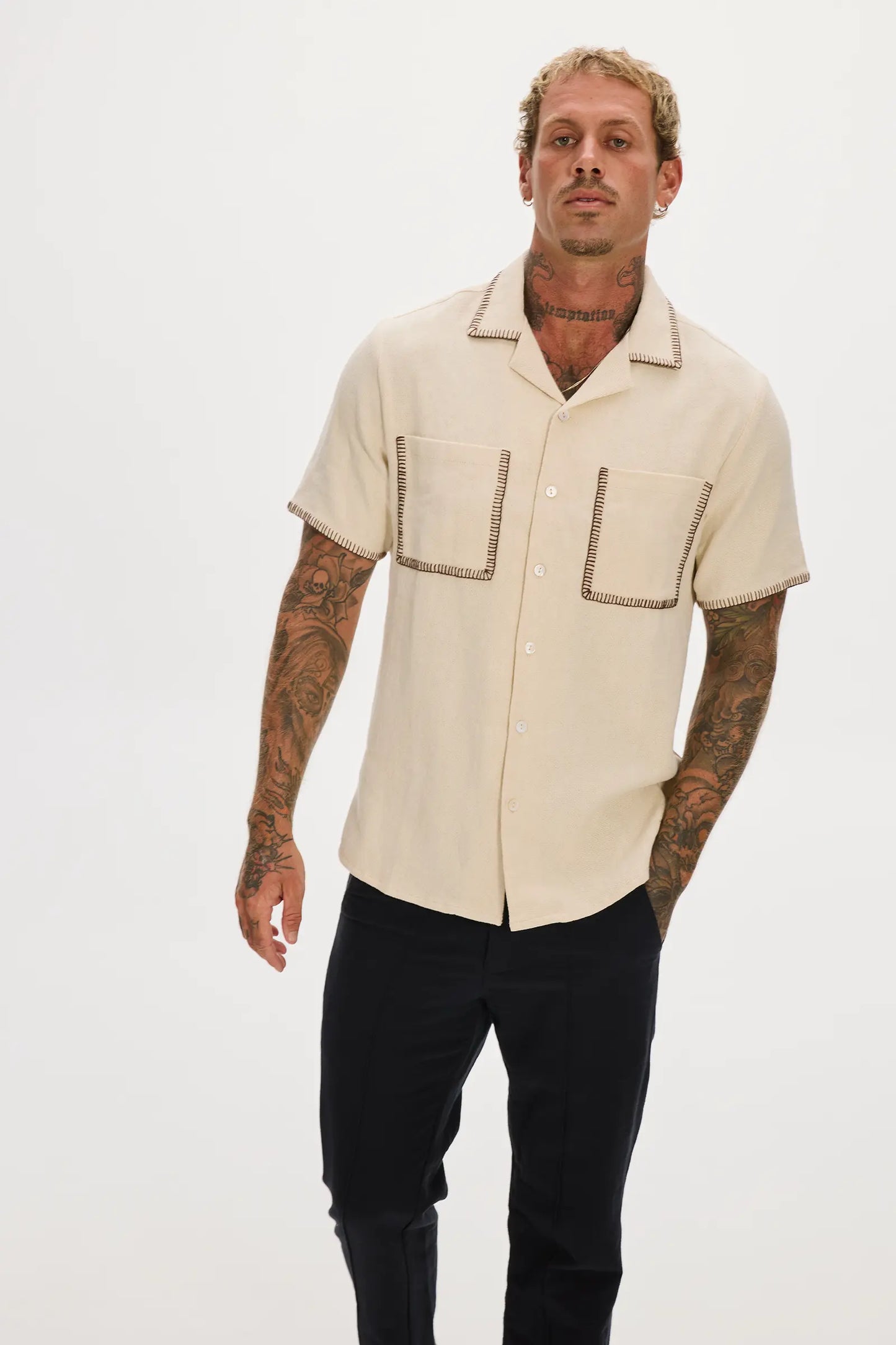 Blanket Stitch Shirt Cream