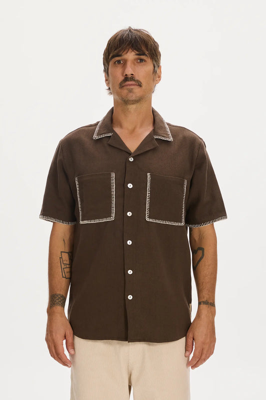 Blanket Stitch Shirt Brown